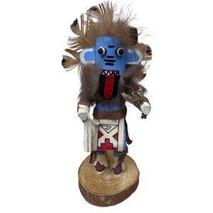 Native American Blue Whipper Kachina Doll Art Sculpture Signed L Mariano Navajo